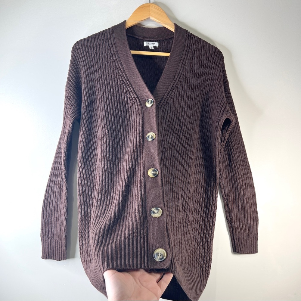 Reitmans Knit Cardigan Brown Ribbed Knit Oversized Size Small Cottagecore - Picture 5 of 9